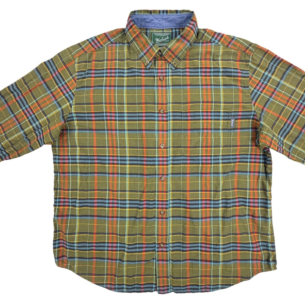 Woolrich Button Down Shirt Mens XL Olive Green‎ 100% Cotton Plaid Long Sleeve - Picture 2 of 10